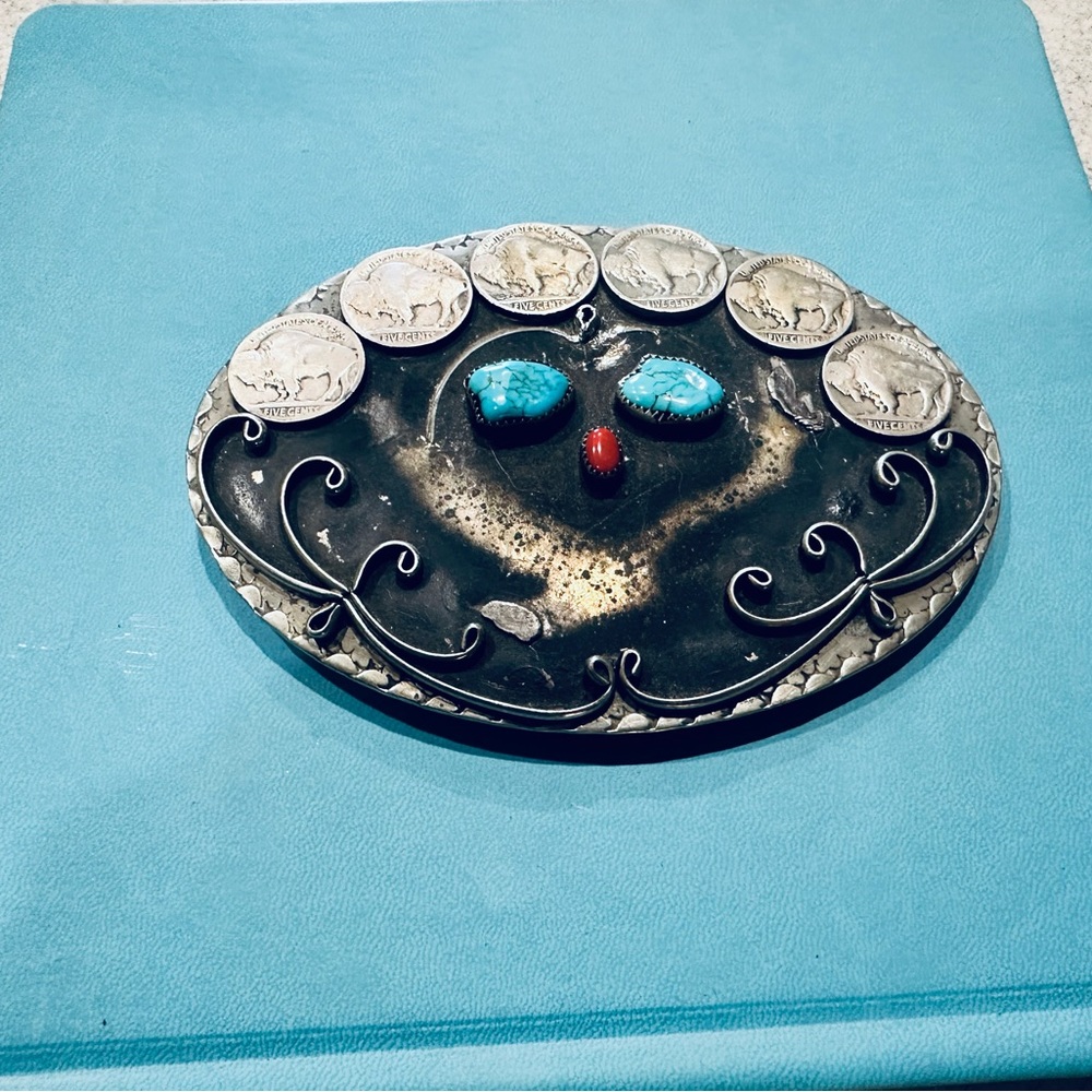 Vintage Buffalo Nickel Turquoise Belt Buckle
